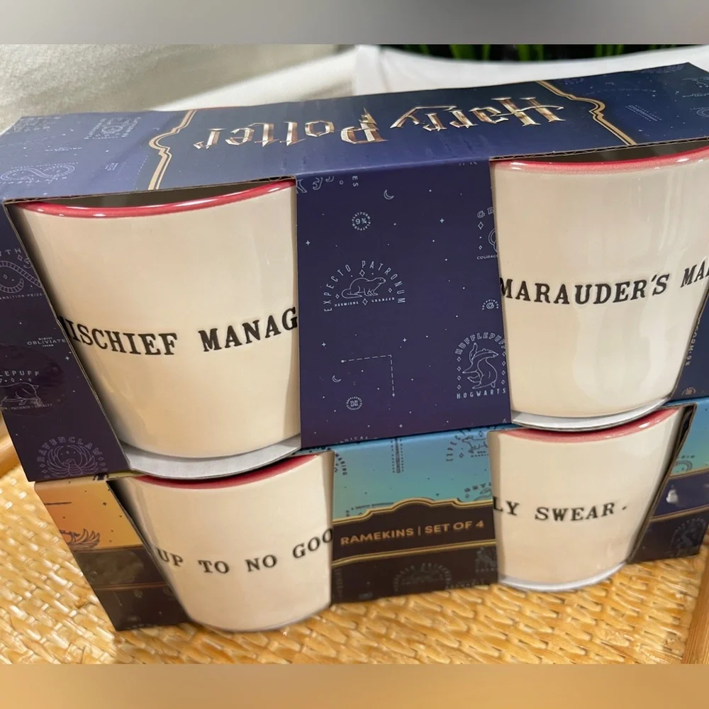 Rae Dunn Harry Potter Marauder’s Map Mischief Doublesided ramekins set of 4 NWT